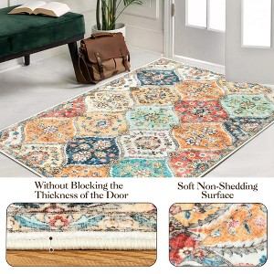 Vintage Area Rugs Washable Floral print Floor Cover, Non-Slip Oriental Accent Carpet, Foldable Low Pile Indoor Mat for Kitchen, Bedroom, Living Room - 1 of 4