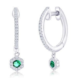 Diamonds D'Argento Sterling Silver, Lab-Grown 0.15ct Emerald Hexagon Charm, 0.16ct Natural Diamond Huggies -(64 Stones) - Green - 1 of 2