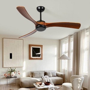 Wanze of Ocean 72 Inch Smart Indoor Low Profile Flush Mount Solid Wood Ceiling Fan in Black with Reversible DC Motor and Remote - 1 of 4