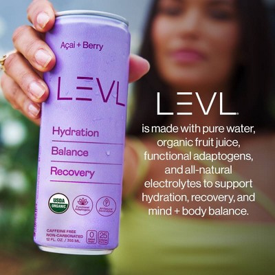 LEVL Functional Hydration Drink with All-Natural Electrolytes + Adaptogens Acai + Berry - 12oz