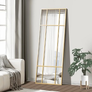 MAYEERTY Hanging Mirror Iron Right Angle Rectangle Gold Grid 39x30x1in - 1 of 4