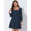 Allegra K Women's Vintage Square Neck Long Puff Sleeve Metallic Dots Print A-Line Dress - 3 of 4