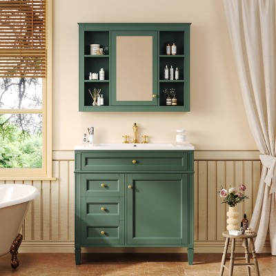 Bathroom Vanity Cabinets 36 Inches With Medicine Cabinet, Bathroom Floor Cabinets With 2 Soft Closing Doors And 4 Drawers-Cuddlewood