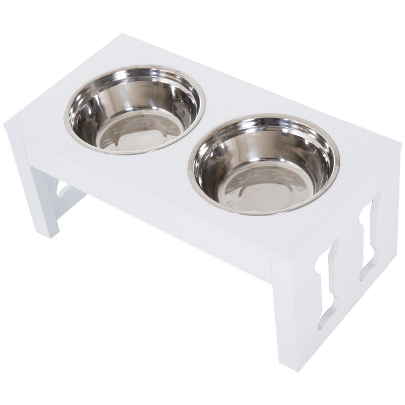 PawHut 23" Modern Decorative Dog Bone Wooden Heavy Duty Pet Food Bowl Elevated Feeding Station, 4 of 9