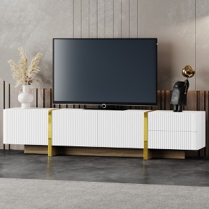 74.7" MDF Fluted TV Stand with Wood Grain Legs, Sideboard Cabinet with Drawers and Blister Molding Panels for Living Room or Entryway - 1 of 4