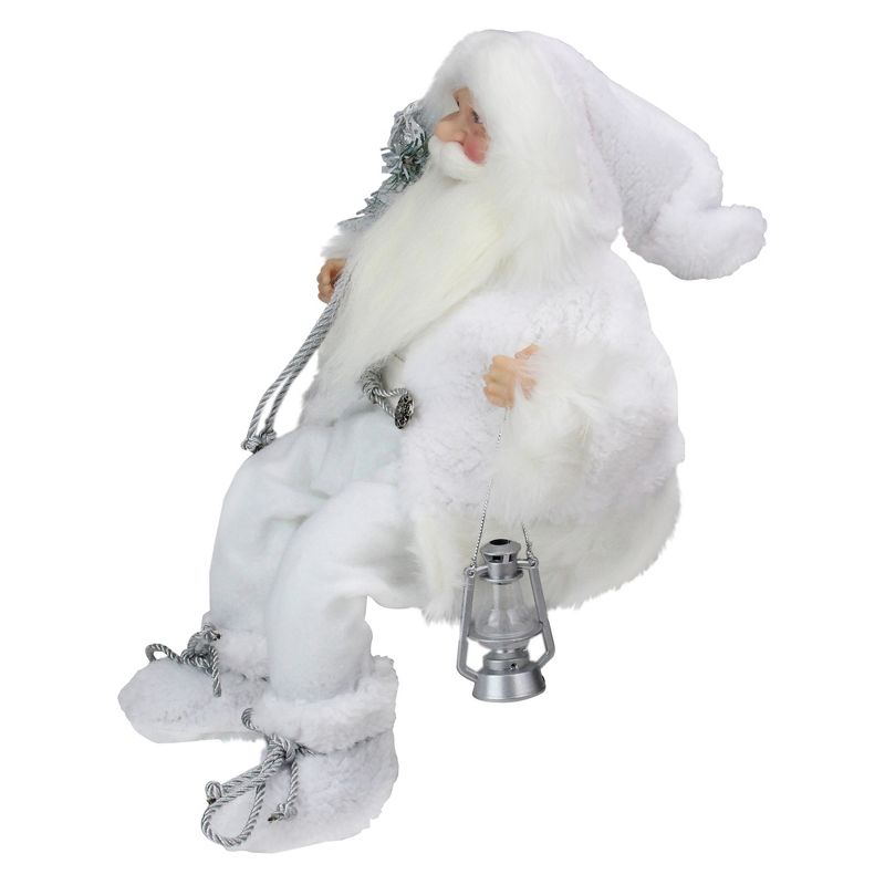Northlight 16" White Frost Sitting Santa Claus Christmas Figure with Lantern, 2 of 5