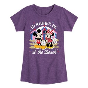 Girls' - Disney - Mickey and Minnie Mouse Rather Be At The Beach Fitted Short Sleeve Graphic T-Shirt - 1 of 4