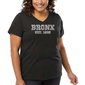 LA Pop Art Women's Word Art V-Neck - POPULAR NEIGHBORHOODS IN BRONX, NY Grey 2X - 1 of 4