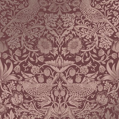 William Morris at Home Strawberry Thief Fibrous Burgundy Wallpaper