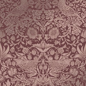 William Morris at Home Strawberry Thief Fibrous Burgundy Wallpaper - 1 of 4