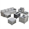 Tenaya 10pc Wicker Outdoor Patio Furniture Set Conversation Sofa with a Metal Fire Pit and Cushions - 2 of 4