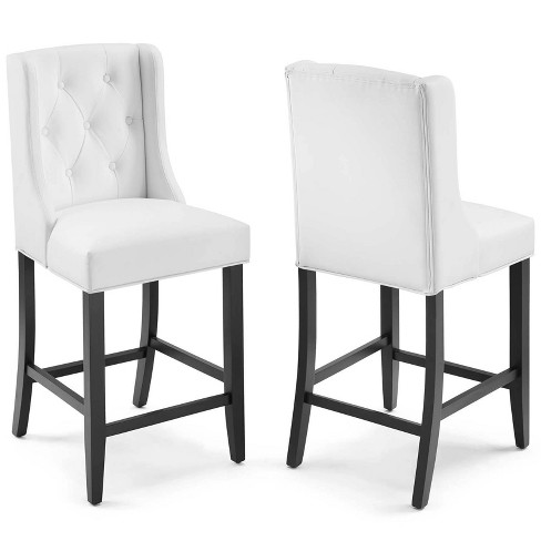 Set Of 2 Baronet Counter Height, Tufted Faux Leather Bar Stools