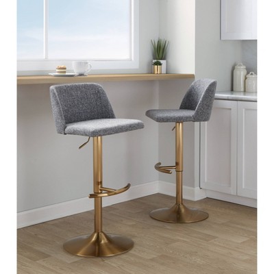 Grey Noise Fabric Gold Metal Adjustable Swivel Barstools Set of 2