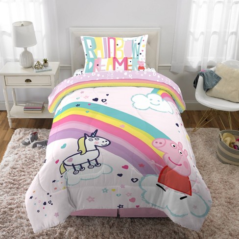 Peppa Pig House on a hill Bedding Single Reversible Duvet Cover Pillow Bed  set