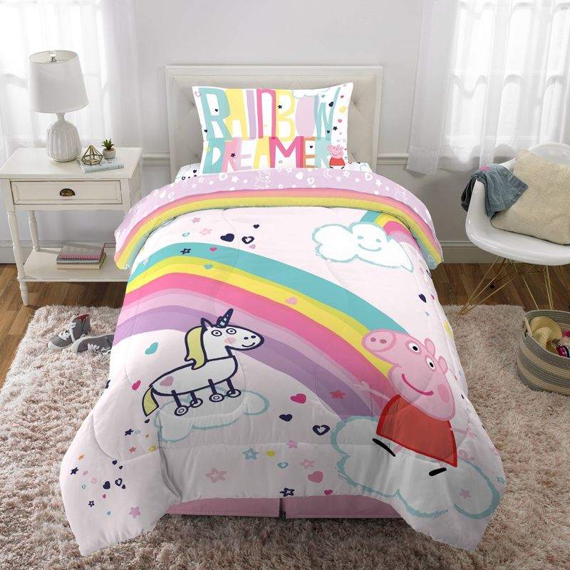 Twin Peppa Pig Rainbow Dreamer Reversible Kids&#39; Bedding Bundle, 1 of 13