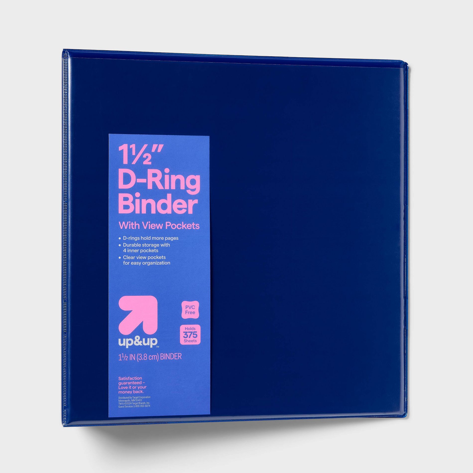 1.5" 3 Ring Binder Clear View Blue - up&up™: D Rings, 375 Sheet Capacity, 4 Internal Pockets, Polypropylene