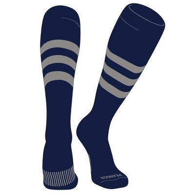 PEAR SOX Striped OTC Baseball, Softball, Football Socks (A) Navy, Silver