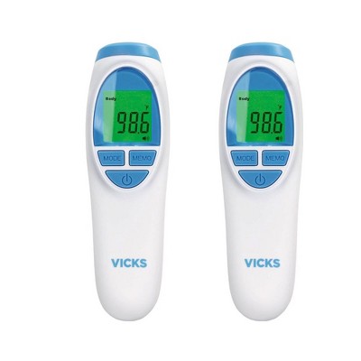 Vicks 2 Pack No Touch 3 in 1 Thermometer For Forehead/Body, Food & Bath