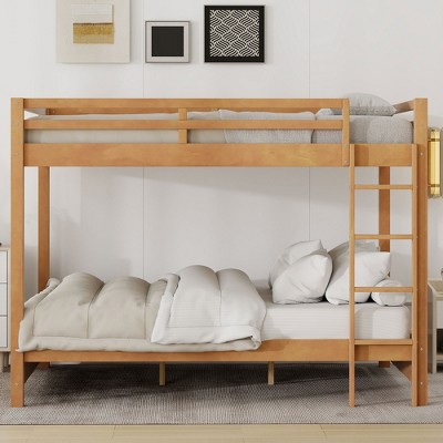 Whisen Wooden Queen Size Bunk Bed Frame with Guard Rails, Space-Saving Design