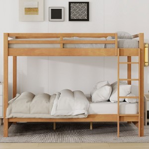 Whisen Wooden Queen Size Bunk Bed Frame with Guard Rails, Space-Saving Design - 1 of 4