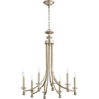 Quorum Lighting Rossington 8-Light Chandelier, Aged Silver Leaf, 24.5W x 28.5H, 8 Bulbs, Dry Rated