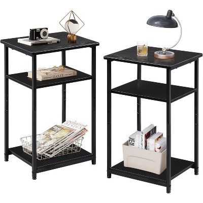 Side Tables Set of 2, Small End Table, Adjustable 3-Tier Bedside Table with Sturdy Metal Frame, Tall Nightstand for Bedroom, Living Room