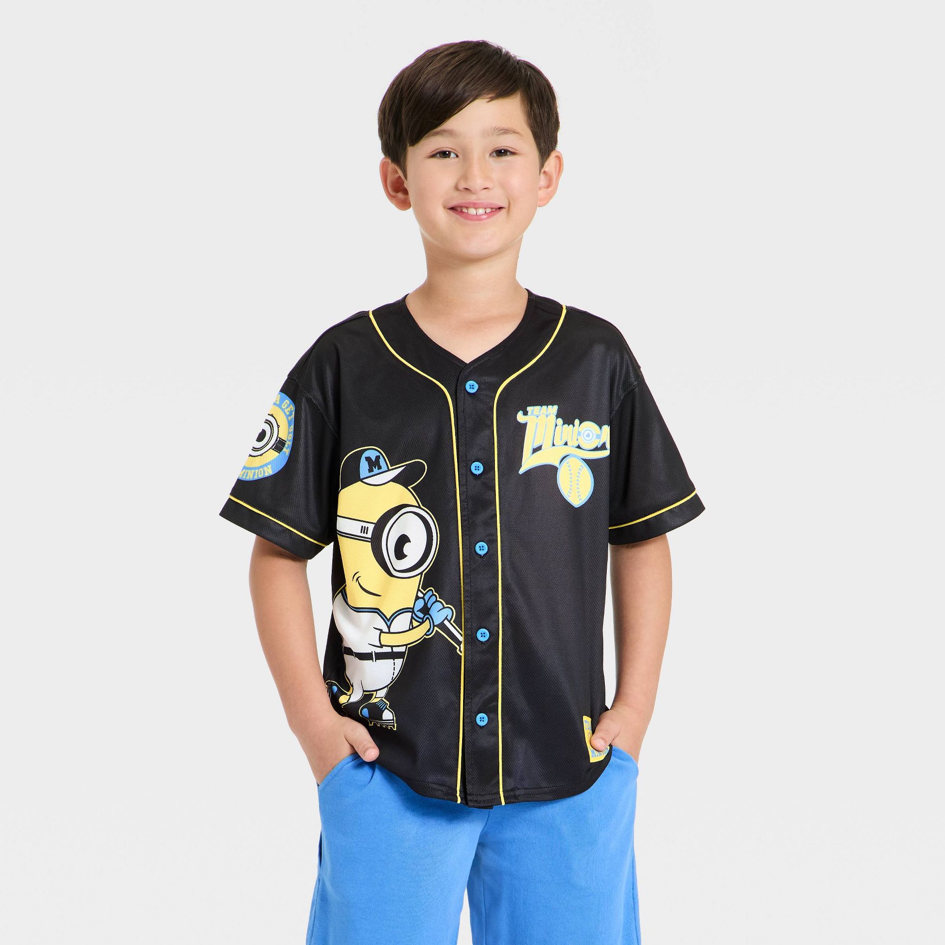 Boys' Minions Short Sleeve Baseball Jersey - Black