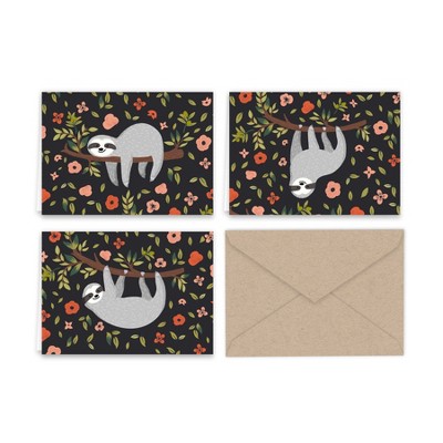 Paper Frenzy Silly Sloth Note Cards & Kraft Envelopes - 24 pack