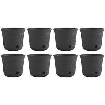Suncast 14" x 12" Round Plastic Decorative Weatherproof Outdoor Hideaway Standard Garden Hose Storage Pot with Drainage Holes, Gray (8 Pack)