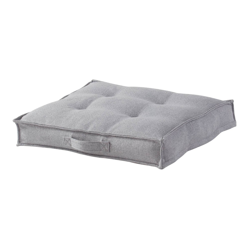 Large Square Tufted Reversible Floor Pillow Cement Gray - Kensington Garden: Indoor Support Cushion with Carrying Handle