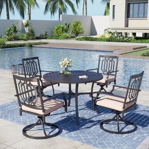 Captiva Designs 5pc Patio Dining Steel Set with Slat-top Round Table & Metal Chairs with Stylish Back - 1 of 4