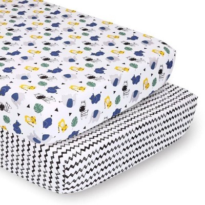 The Peanutshell Fitted Crib Sheets - Safari Party & Black Chevron - 2pk