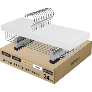 BP4U 14" Premium Wooden Adjustable Pants Hangers, Solid Wood Skirt & Trouser Hangers with 360° Swivel Hook and Wrinkle-Free Design - 1 of 4