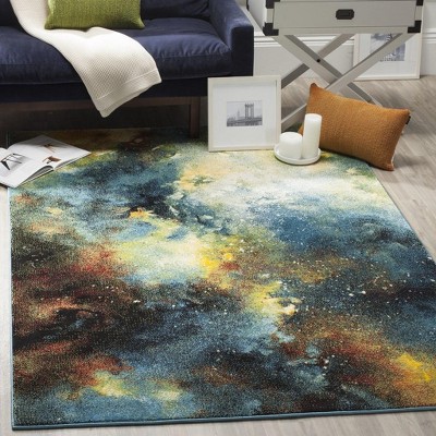 Galaxy Blue and Multicolor Abstract Power Loomed Area Rug
