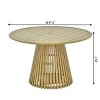 Round Planked Wood Outdoor Dining Set 4 Slatted Back Cushioned Chair Patio Table & Seat Group - 4 of 4
