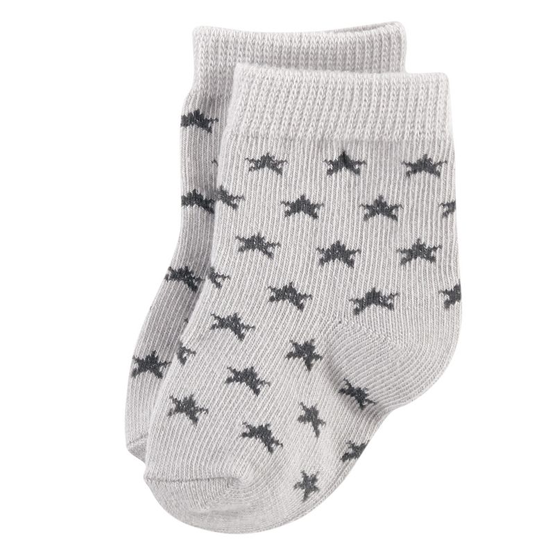 Hudson Baby Infant Unisex Cotton Rich Newborn and Terry Socks, Gray White Star, 4 of 15