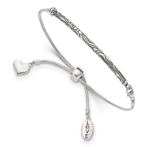 Black Bow Jewelry Sterling Silver & Pink Crystal Love Heart Adjustable Starter Bracelet - 1 of 4