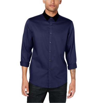 I.N.C International Concepts Mens Velvet Collar Button Up Shirt, Blue, XX-Large