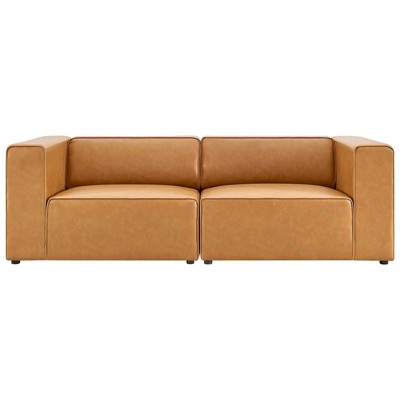 Mingle 74'' Tan Vegan Leather Modular Sectional Loveseat