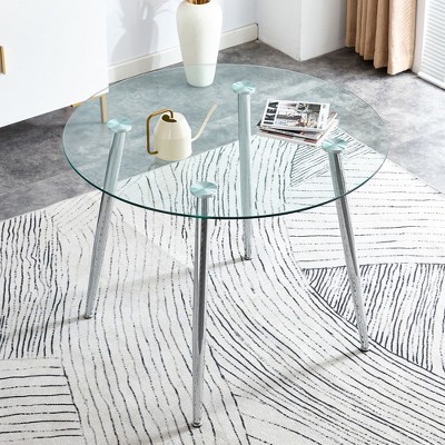 NicBex Round Dining Table Modern Tempered Glass Table for 4 with Metal Legs for Dining Room
