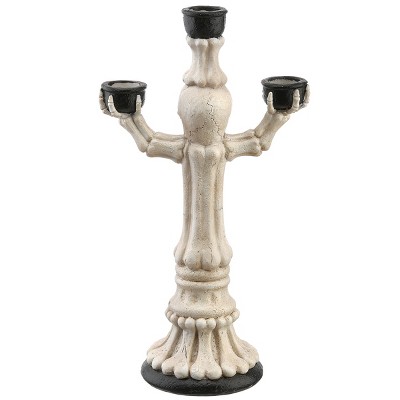 12" Beige Skeleton Polyresin Halloween Candelabra
