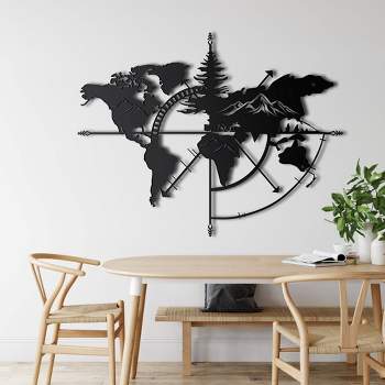 Sussexhome World Map Mountain Metal Wall Decor for Home and Outside - Wall-Mounted Geometric Wall Art Decor - 3D Effect Wall Decoration