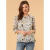 INSPIRE CHIC Women's Round Neck Ruffle 3/4 Sleeve Floral Print Chiffon Blouse - 3 of 4