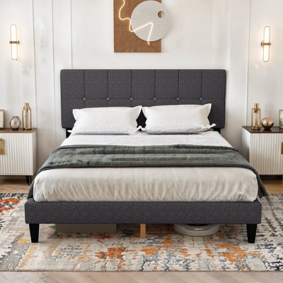 IULULU Bed Frame, Linen Upholstered Platform Bed, No Box Spring Needed