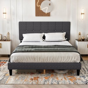 IULULU Bed Frame, Linen Upholstered Platform Bed, No Box Spring Needed - 1 of 4