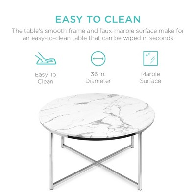 Elegant 36" Round Faux Marble Coffee Table with Metal Frame