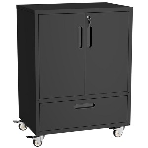 Munora 40"H Mobile Tool Cart - Heavy-Duty Steel Storage Cabinet with Lockable Casters, Adjustable Shelf & Smooth-Gliding Drawer (Black) - 1 of 4
