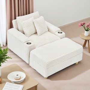 57" Corduroy Single Sofa Chair with Ottoman, Pillow and Storage - 1 of 4