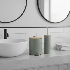 Evideco French Home Goods Bathroom Set with Bamboo Lid - Matte Metal Trash Can and Toilet Brush - 1 of 4