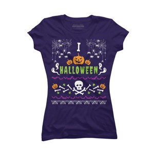 Junior's Design By Humans Halloween Lover Ugly Sweater By machmigo T-Shirt - 1 of 3